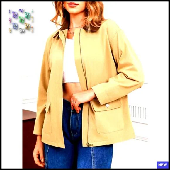 Oversized Barn Jacket Zip Up Military Safari Vintage Trench Coat with Pockets